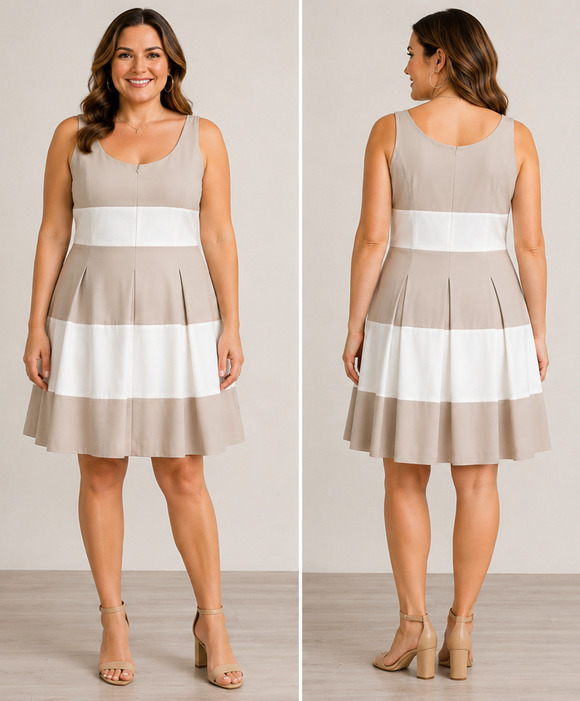 Lauren Ralph Lauren Dresses & Skirts - Lauren Ralph Lauren Dress Women 16 Beige White Colorblock Fit & Flare Sleeveless